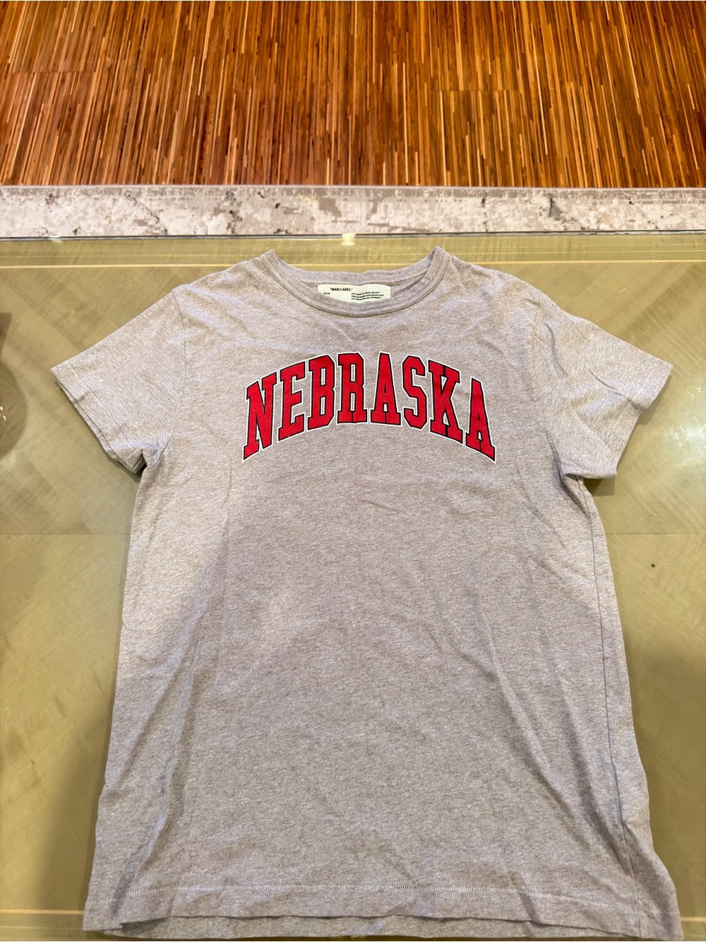 Off-White Gray Tee with Red Nebraska Arch
